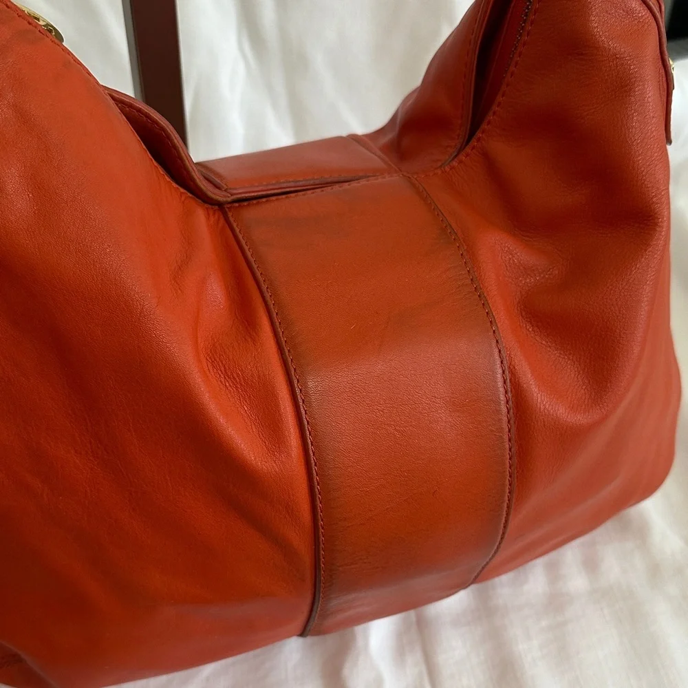 Tory Burch Vibrant Orange Leather Hobo Bag - Picture 7 of 16